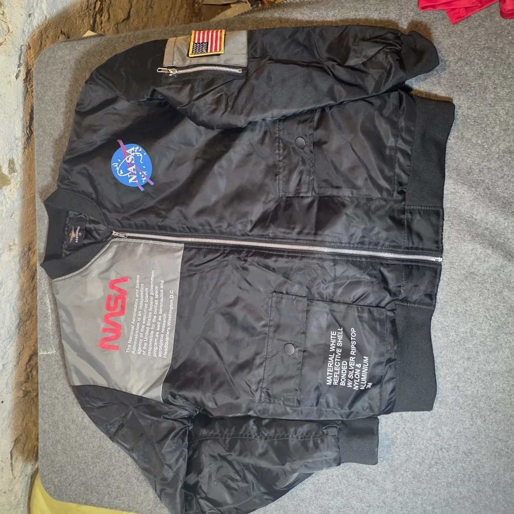 Asstseries Militare black polyester NASA Astronaut full zip jacket adults Lrg F1